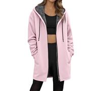 Generisch Cappotto invernale da donna, lungo foderato, in pile con tasca, con cappuccio, in pile Teddy, con calda fodera interna, in pile Teddy, sportiva, giacca termica da escursionismo, Colore: rosa