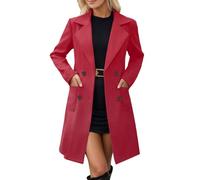 Generisch Cappotto invernale da donna, lungo, invernale, classico, da donna, con risvolto, caldo, elegante, corto, tinta unita, con bottoni a doppia fila, O rosso., M