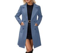 Generisch Cappotto invernale da donna, lungo, invernale, classico, da donna, con risvolto, caldo, elegante, corto, tinta unita, con bottoni a doppia fila, O blu., XXL