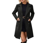 Generisch Cappotto invernale da donna, lungo, invernale, classico, da donna, con risvolto, caldo, elegante, corto, tinta unita, con bottoni a doppia fila, O nero., L