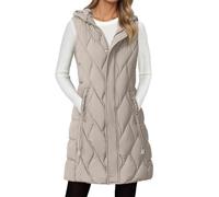 Generisch Cappotto invernale da donna, lungo, trapuntato, senza maniche, per la mezza stagione, leggero, slim fit, softshell, cachi, XXL
