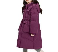Generisch Cappotto invernale da ragazza, con cappuccio, giacca invernale lunga, per esterni, in tinta unita, elegante, per le mezze stagioni, antivento, soffice, piumone, Lilla, 130
