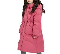 Generisch Cappotto invernale da ragazza, con cappuccio, giacca invernale lunga, per esterni, in tinta unita, elegante, per le mezze stagioni, antivento, soffice, piumone, Rosa acceso., 130