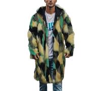 Generisch Cappotto invernale da uomo con figura quadrata, motivo leopardato termico, alla moda, in lana, colletto artificiale per la stagione fredda, gold, M