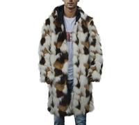 Generisch Cappotto invernale da uomo con figura quadrata, motivo leopardato termico, alla moda, in lana, colletto artificiale per la stagione fredda, beige., XL