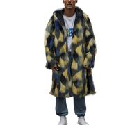 Generisch Cappotto invernale da uomo con figura quadrata, motivo leopardato termico, alla moda, in lana, colletto artificiale per la stagione fredda, giallo., 4XL