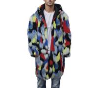 Generisch Cappotto invernale da uomo con figura quadrata, motivo leopardato termico, alla moda, in lana, colletto artificiale per la stagione fredda, Colore: rosso, L