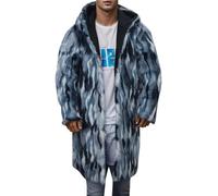 Generisch Cappotto invernale da uomo con figura quadrata, motivo leopardato termico, alla moda, in lana, colletto artificiale per la stagione fredda, Azzurro, 4XL
