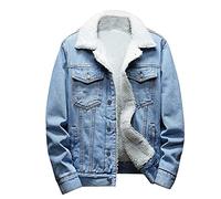 Generisch Cappotto invernale da uomo in pile con colletto girevole per una moda casual, calore nelle stagioni fresche (Light Blue, XXXXL)