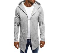 Generisch Cappotto invernale da uomo, lungo, con cappuccio, in pile, con cerniera, con tasche, casual, con cappuccio, caldo, cardigan, giacca invernale da uomo, tinta unita