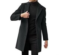 generisch Cappotto invernale da uomo, lungo, slim fit, cappotto da uomo, invernale, caldo, da lavoro, da uomo, in lana, da uomo, lungo, invernale, casual, cappotto di lana con bottoni, grigio scuro.,
