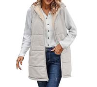 Generisch Cappotto invernale in lana da donna, oversize, gilet lungo con cappuccio, trapuntato, foderato in pile, caldo invernale, per il tempo libero, senza maniche, giacca termica con colletto alto