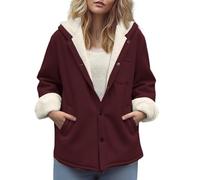 Generisch Cappotto invernale lungo in taglie forti con fodera in pile per una protezione ottimale dal freddo in caso di vento, Vino, XL