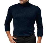 Generisch Cappotto lungo a maglia con collo alto, per l'inverno, elegante, tempo libero, materiale morbido, compagno perfetto per le giornate fresche, Blu marino, M