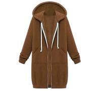 Generisch Cappotto lungo da donna con cappuccio con cerniera - Felpa oversize con cappuccio | Compagno casual e comodo per le giornate fresche, Stil_t02 marrone, 4XL