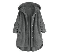 Generisch Cappotto lungo da donna con cerniera come giacca tinta unita per il tempo libero attività all'aria aperta in condizioni climatiche fredde, grigio., 4XL