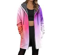 Generisch Cappotto lungo da donna in peluche sfumato - Calda giacca in pile Teddy con chiusura lampo | Morbido ed elegante cappotto invernale in look ombré, Stil_e04 rosa, XXL