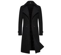 Generisch Cappotto Lungo da Uomo in Lana, Trench da Uomo Slim Fit, Giacca a Vento a Due Righe per Business, Giacca Casual per Ufficio Stile Inglese, Blazer Lungo Monocromatico, Sakko Classico ed