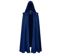 Generisch Cappotto medievale con cappuccio, guaina gotica, trincea lunga, Halloween, diavolo, set da due pezzi (blu, M)
