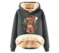 Generisch Cappotto natalizio da donna con cappuccio, morbido pile di agnello con design festivo a mucca, per un comfort invernale, alla moda per il tempo libero, grigio., L
