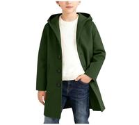 Generisch Cappotto primaverile e autunnale, cappotto con cappuccio abbottonato per ragazze e ragazzi, trench classico stile trench, capispalla per bambini, Verde scuro, 11-12 Anni