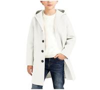 Generisch Cappotto primaverile e autunnale, cappotto con cappuccio abbottonato per ragazze e ragazzi, trench classico stile trench, capispalla per bambini, bianco, 11-12 Anni