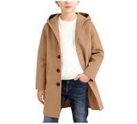 Generisch Cappotto primaverile e autunnale, cappotto con cappuccio abbottonato per ragazze e ragazzi, trench classico stile trench, capispalla per bambini, cachi, 11-12 Anni