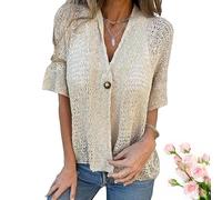 Generisch Cardigan all'uncinetto con scollo a V cava, bottone singolo, maniche corte sciolte, per le donne, leggero estate uncinetto Cardigan per le donne, arancione, L