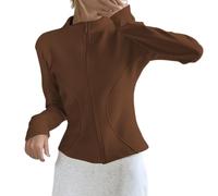 Generisch Cardigan corto da donna con chiusura lampo - Giacca corta in stile bolero | Elegante giacca per le mezze stagioni per un look moderno, Stil_o03 Marrone, S