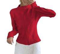 Generisch Cardigan corto da donna con chiusura lampo - Giacca corta in stile bolero | Elegante giacca per le mezze stagioni per un look moderno, Stil_o06 rosso, XL