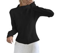 Generisch Cardigan corto da donna con chiusura lampo - Giacca corta in stile bolero | Elegante giacca per le mezze stagioni per un look moderno, Stil_o02 Nero, XL