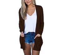 Generisch Cardigan corto da donna, tinta unita, casual, a maniche lunghe, giacca leggera sul davanti, traspirante, sottile, cardigan, cardigan, cardigan, per esterni, marrone, S