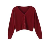 Generisch Cardigan da donna, a maniche lunghe, con scollo a V, basic, elasticizzato, con bottoni, per autunno e inverno, casual, cardigan, Colore: rosso, S