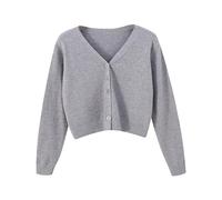 Generisch Cardigan da donna, a maniche lunghe, con scollo a V, basic, elasticizzato, con bottoni, per autunno e inverno, casual, cardigan, grigio., L
