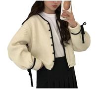 Generisch Cardigan da donna alla moda come compagno di transizione casual con allacciatura giocosa, design elegante per le stagioni più fredde, bianco, Taglia unica