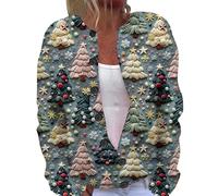 Generisch Cardigan da donna alla moda per la stagione fresca, design natalizio, pratica abbottonatura come compagno versatile, grigio., M