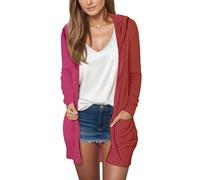 Generisch Cardigan da donna colorato, elegante, scollo a V, casual, leggero, da donna, per autunno, a maniche lunghe, con tasche, apertura frontale, maglione a maglia senza bottoni, casual, Celeste