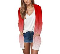 Generisch Cardigan da donna colorato, elegante, scollo a V, casual, leggero, da donna, per autunno, a maniche lunghe, con tasche, apertura frontale, maglione a maglia senza bottoni, casual, Rosso