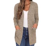 Generisch Cardigan da donna con bottoni, a maniche lunghe, con scollo a V, per autunno e inverno, casual, cardigan, cachi, L