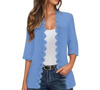 Generisch Cardigan da donna con frontale aperto, abbigliamento estivo leggero, stile casual con design elaborato, ideale per tutti i giorni e le vacanze, Celeste., XL