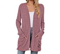 Generisch Cardigan da donna con scollo a V, giacca a maglia fine, alla moda, a maniche lunghe, per autunno, senza chiusura, giacca per le mezze stagioni, aperta sul davanti, casual ed elegante, Lilla