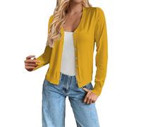 Generisch Cardigan da donna elegante casual leggero donna autunno a maniche lunghe maglione con tasche con scollo a V aperto davanti maglione a maglia senza bottoni leggero casual, giallo., XL