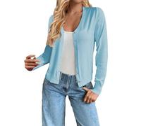 Generisch Cardigan da donna elegante casual leggero donna autunno a maniche lunghe maglione con tasche con scollo a V aperto davanti maglione a maglia senza bottoni leggero casual, Celeste., M