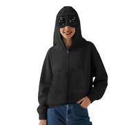 Generisch Cardigan da donna, estivo, lungo, corto, nero, bianco, colorato, beige, blu, da viaggio, con cappuccio con Eye Mask Built In - Comfrt Airplane Mode TravelB01 SchwBrz 4XL