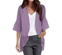 Generisch Cardigan da Donna in Chiffon a 3/4 Maniche Giacche Estive in Maglia Sottile con Apertura sul Davanti Giacca Estiva Leggera e Aerea Giacca Estiva per Spiaggia Cover Up Monocromatica Elegante