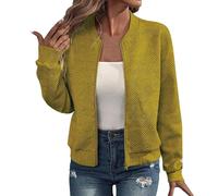 Generisch Cardigan da donna in cotone, elegante cappotto lavorato a maglia con chiusura lampo, giacca per le mezze stagioni, giacca calda, giacca da donna leggera, tinta unita, cardigan slim fit, per