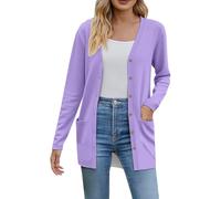 Generisch Cardigan da donna in lana leggera e morbida, da donna, a maniche lunghe, open frontali, con tasche, Lilla, XL
