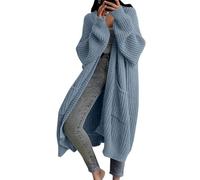 Generisch Cardigan da donna, lungo, oversize, Open Front with Pockets Thick Chunky Knit Warm Coat for Autumn Winter Dickjacke Damen Warm, azzurro, M