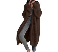 Generisch Cardigan da donna, lungo, oversize, Open Front with Pockets Thick Chunky Knit Warm Coat for Autumn Winter Dickjacke Damen Warm, marrone, S