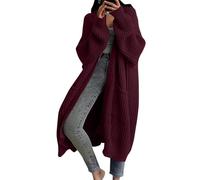 Generisch Cardigan da donna, lungo, oversize, Open Front with Pockets Thick Chunky Knit Warm Coat for Autumn Winter Dickjacke Damen Warm, Colore: vinaccia, L